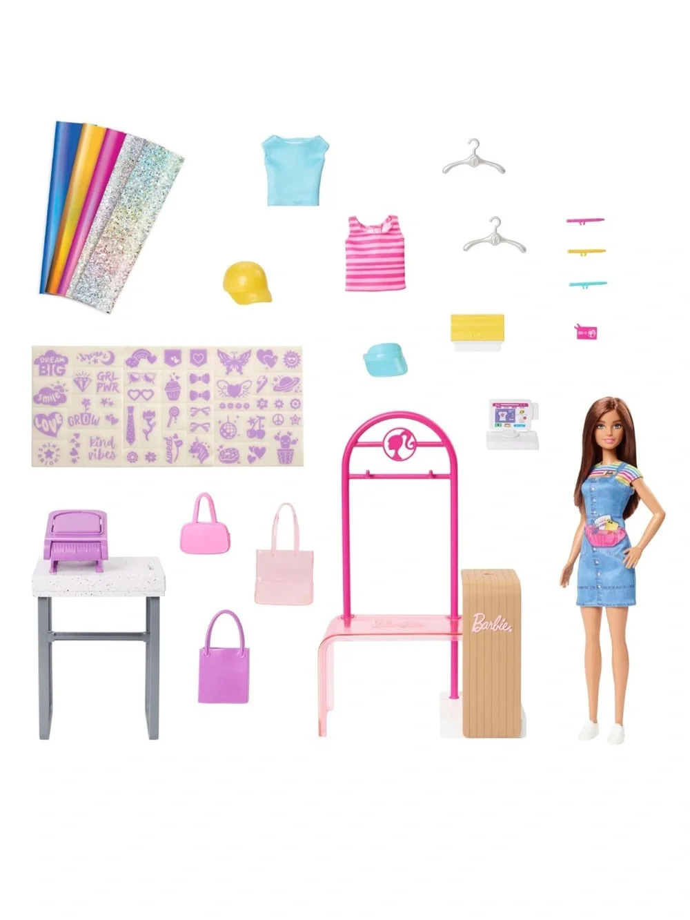 Barbie Make & Sell Boutique Playset w/ Foil Design Tools Clothes & Accessories
